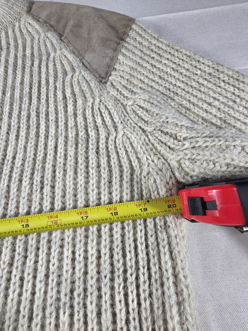 Vintage Maban of Scotland Chunky Fisherman Sweater Suede Elbow Patch Size 18 - Picture 8 of 8